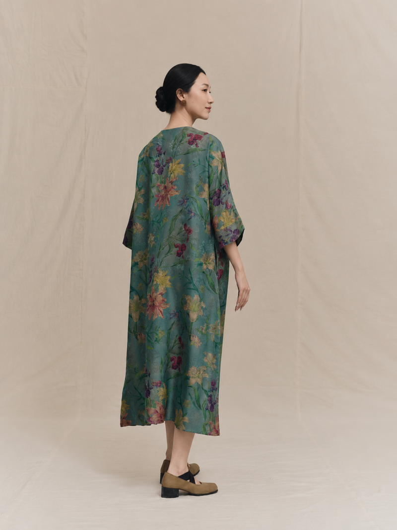 Moss Botanical Xiangyun Silk Tunic Dress — back view