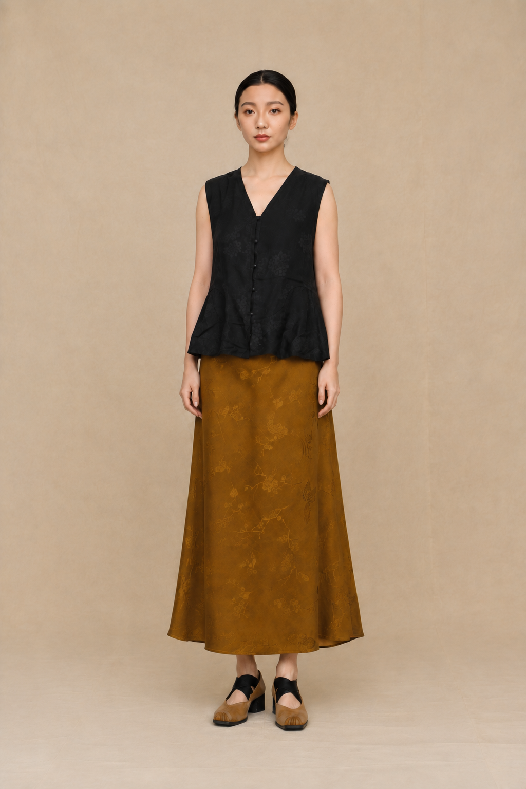 Amber Ochre Floral Xiangyun Silk Skirt