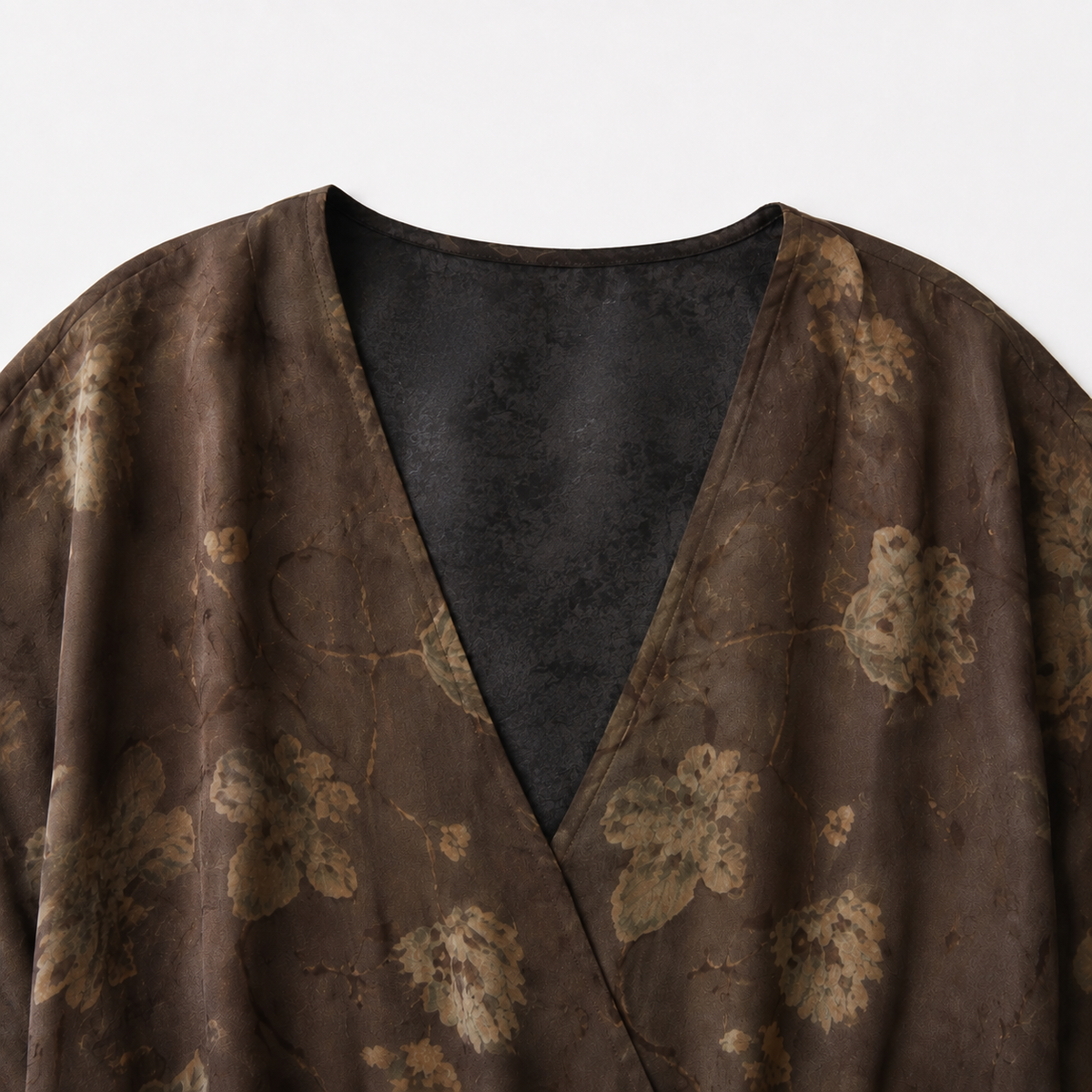 Belted Camellia Xiangyun Silk Dress in Dark Tea