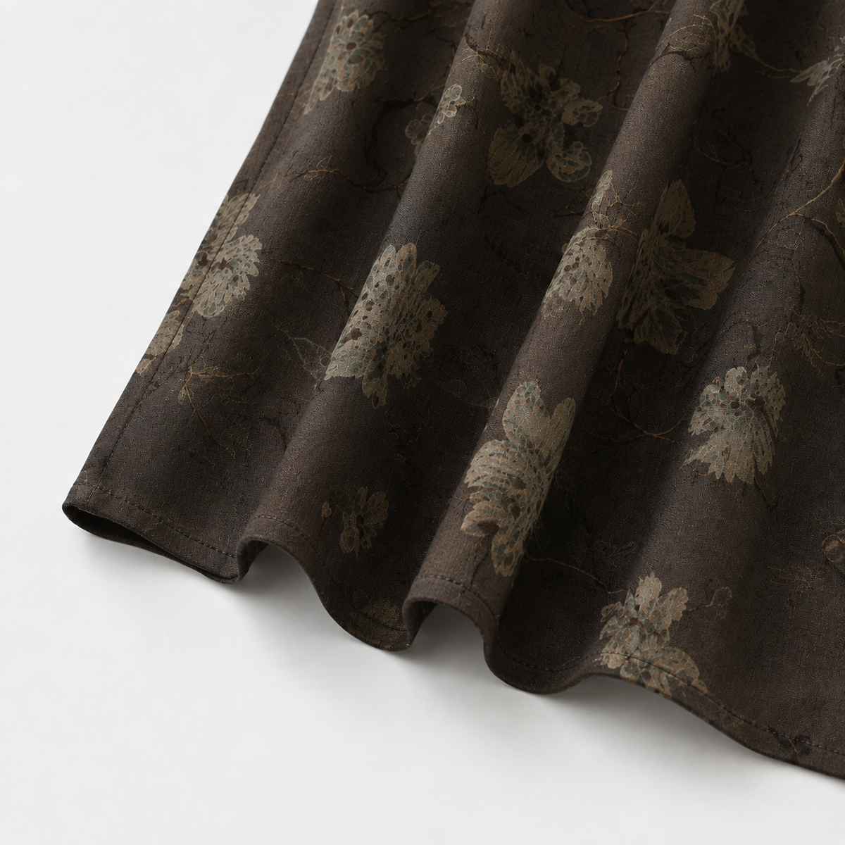 Belted Camellia Xiangyun Silk Dress in Dark Tea
