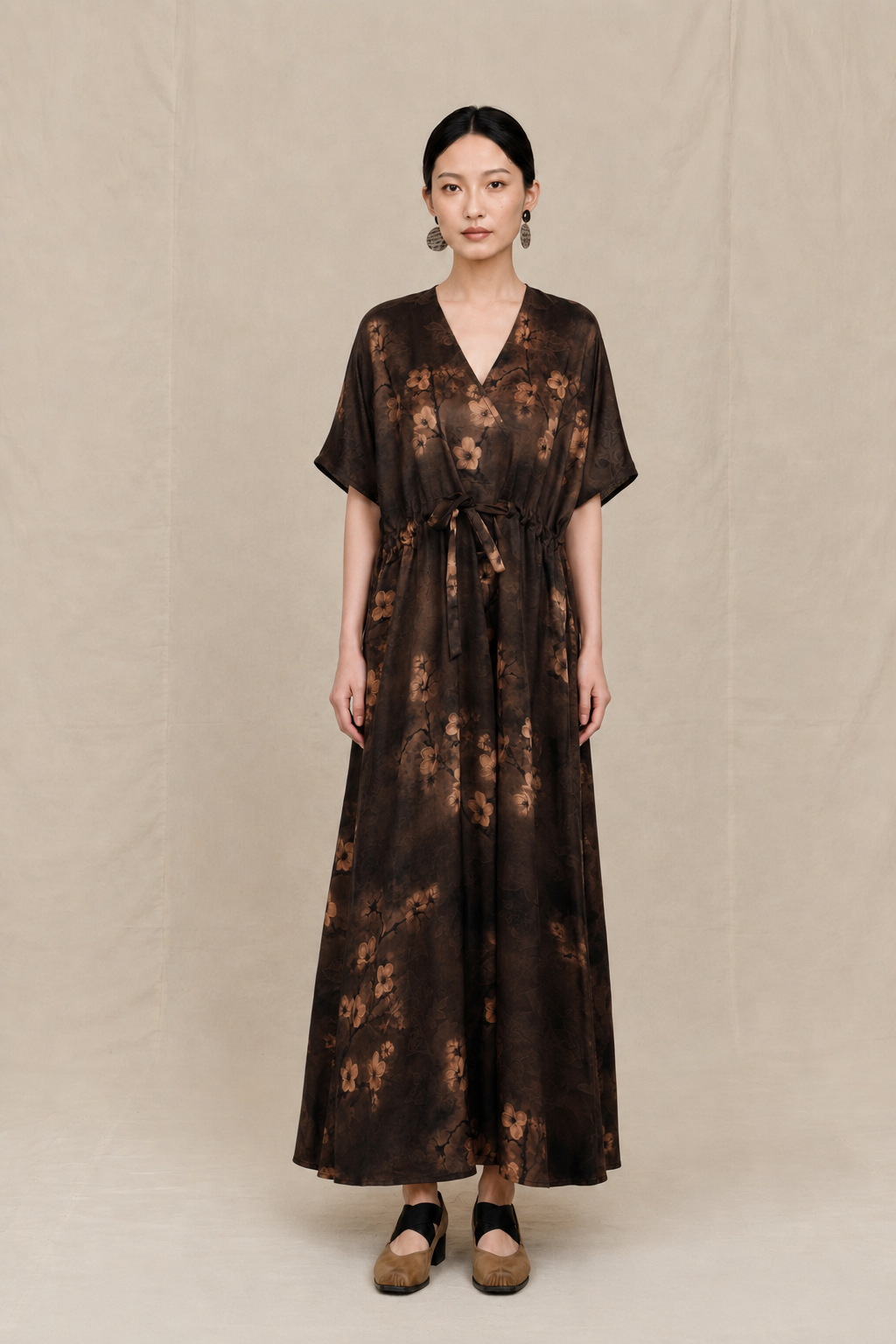 Ink-Washed Botanical Xiangyun Silk Dress