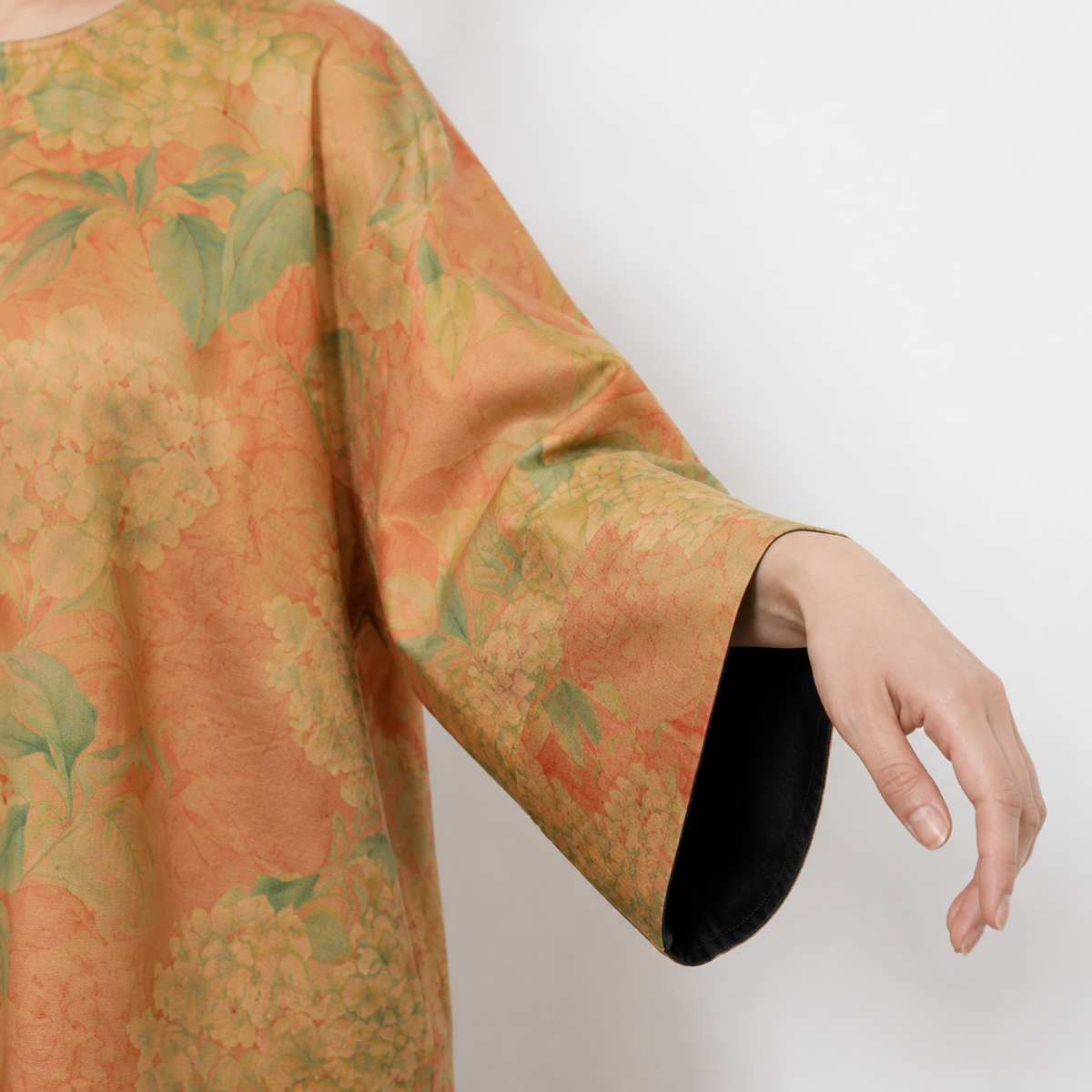 Asymmetric Hydrangea Silk Tunic in Warm Ochre