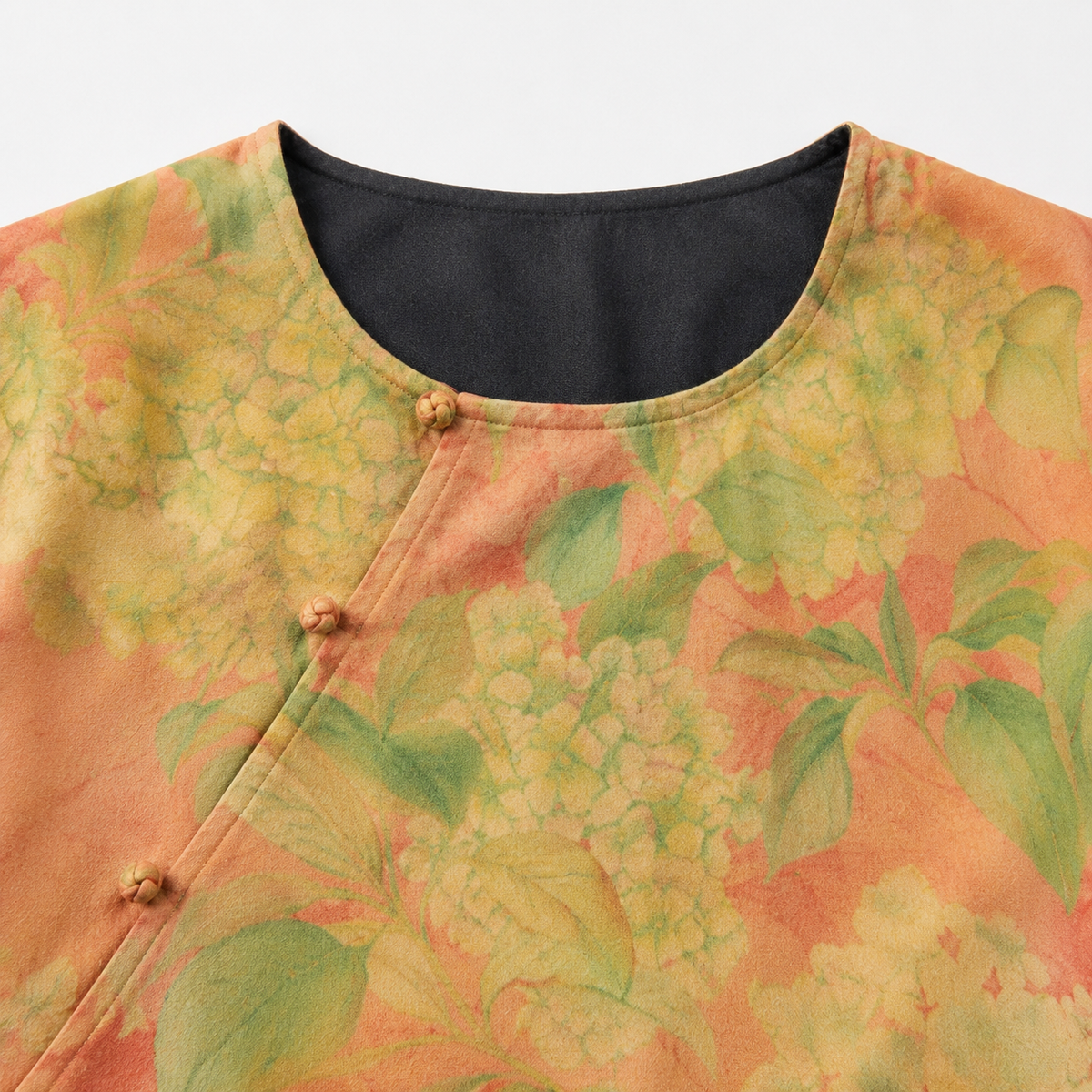 Asymmetric Hydrangea Silk Tunic in Warm Ochre