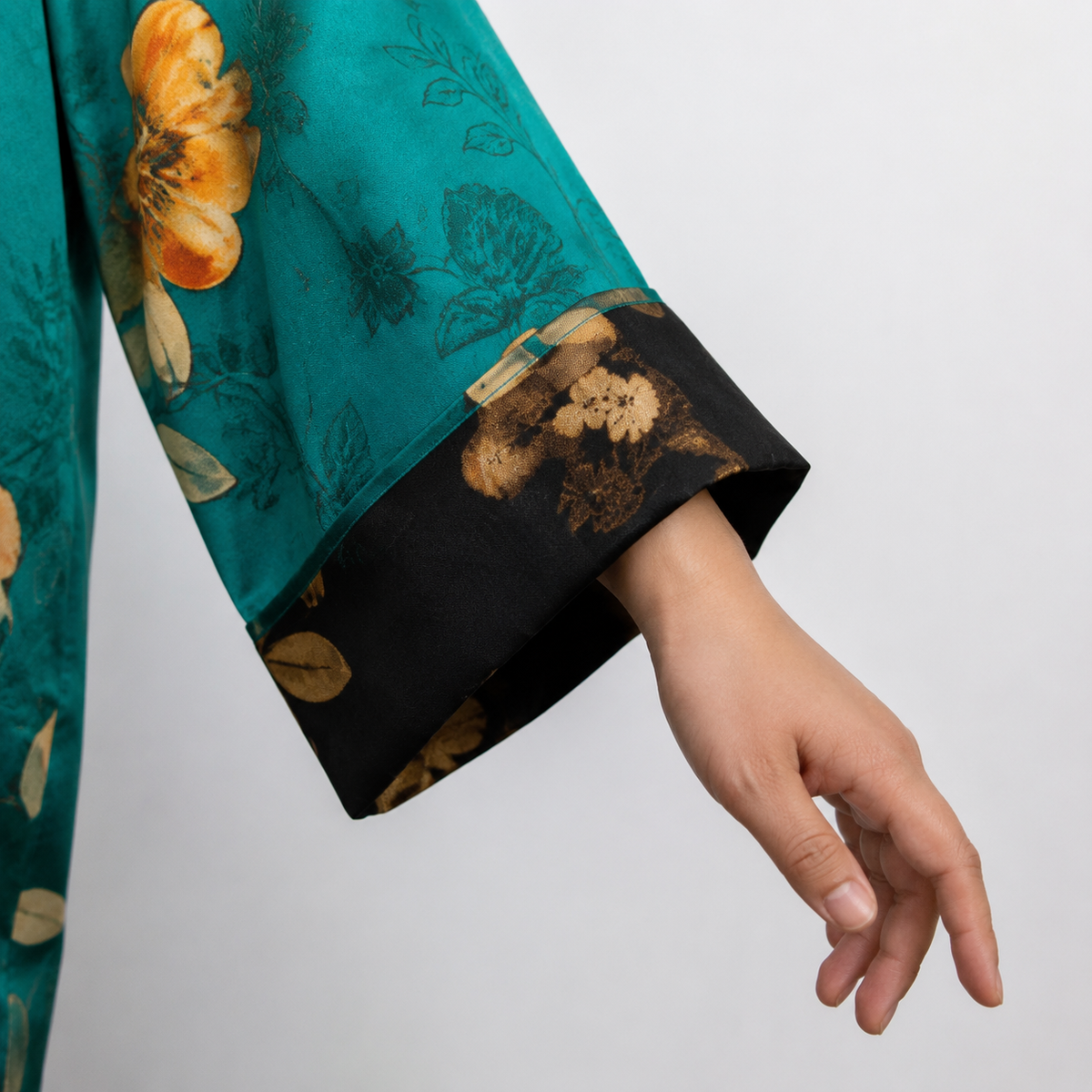 Reversible Xiangyun Silk Tunic in Ink & Peacock Teal