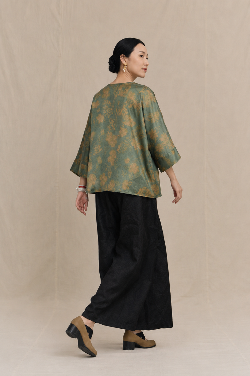 Moss Green & Gold Brocade Xiangyun Silk Blouse