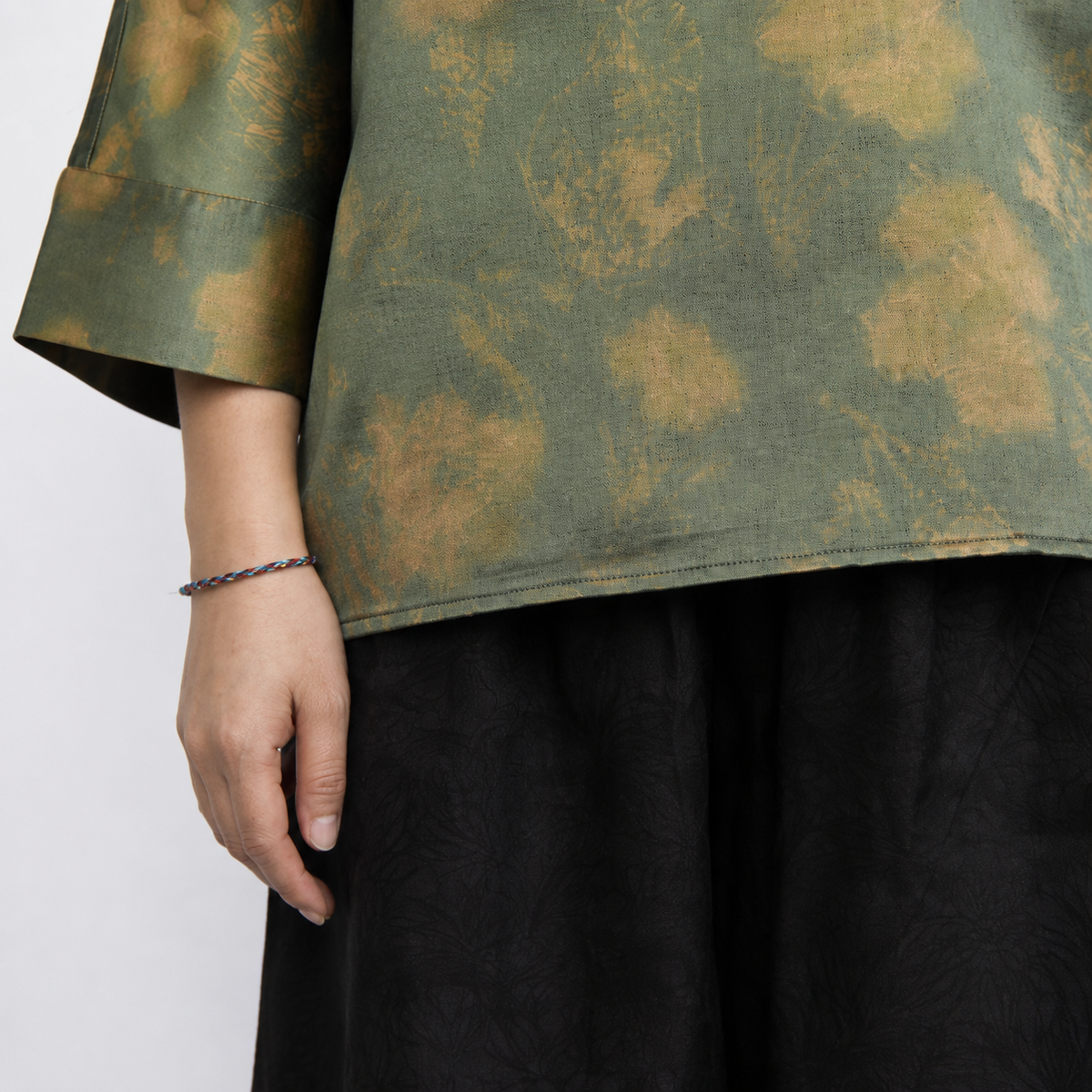 Moss Green & Gold Brocade Xiangyun Silk Blouse
