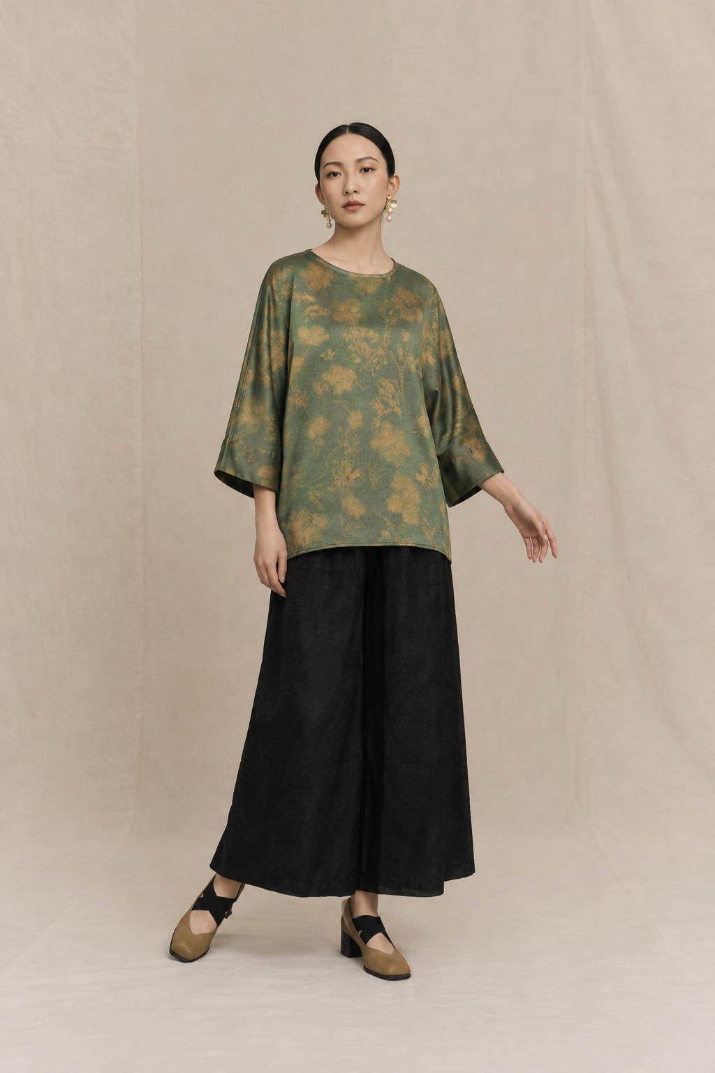 Moss Green & Gold Brocade Xiangyun Silk Blouse