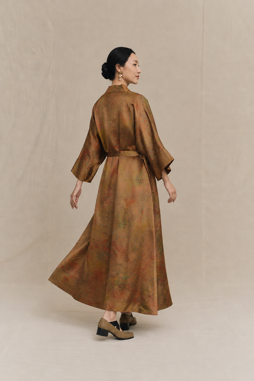 Antique Timber Xiangyun Silk Belted Robe Gown