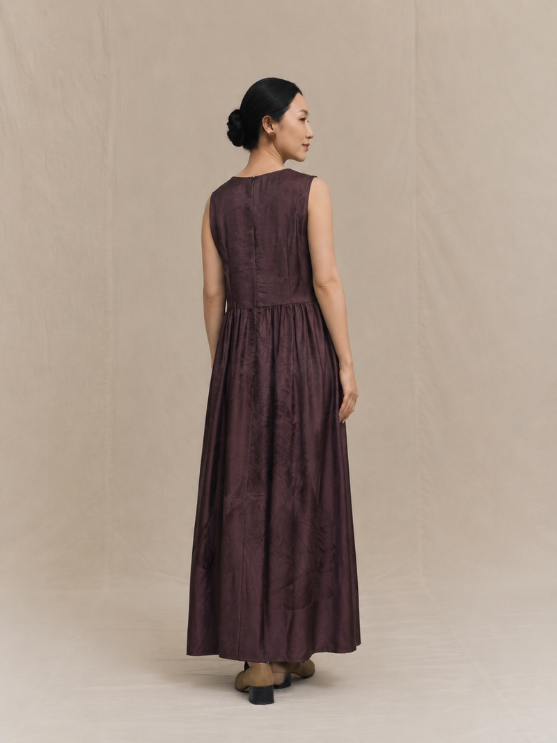 Sleeveless Xiangyun Silk Maxi Dress in Deep Plum Ink