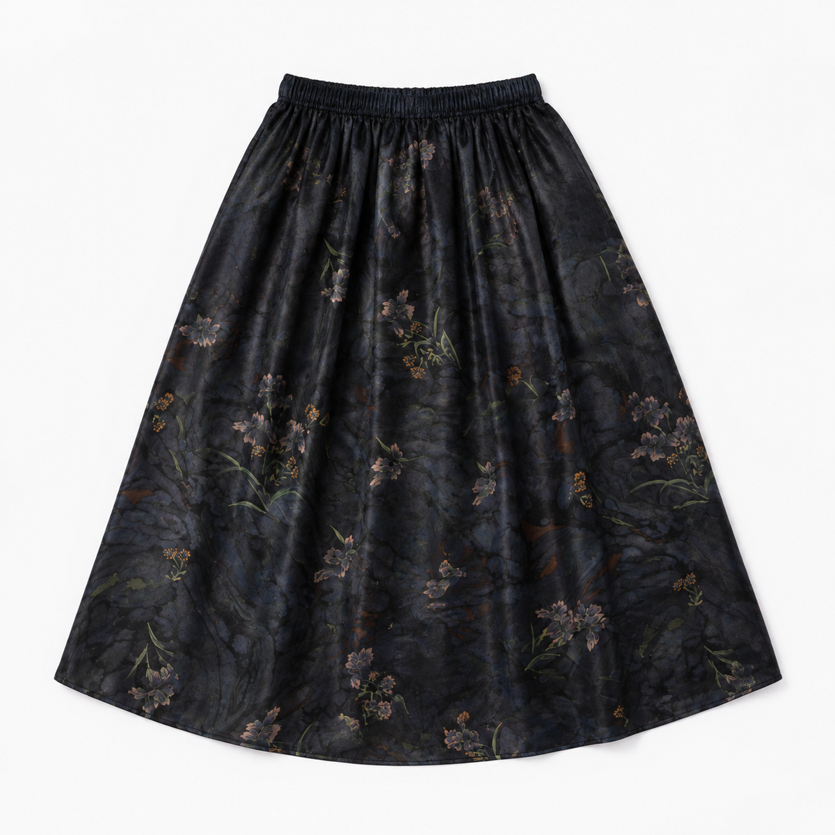 Pleated Xiangyun Silk Maxi Skirt in Charcoal Ink