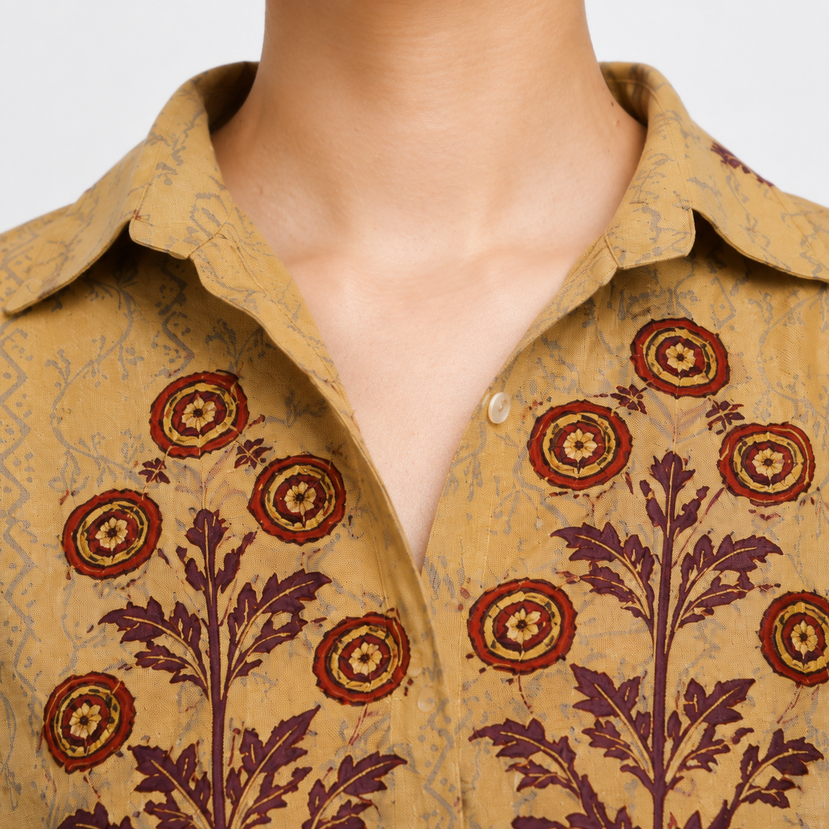 Hand-Block Printed Tree of Life Kaftan Shirt Dress