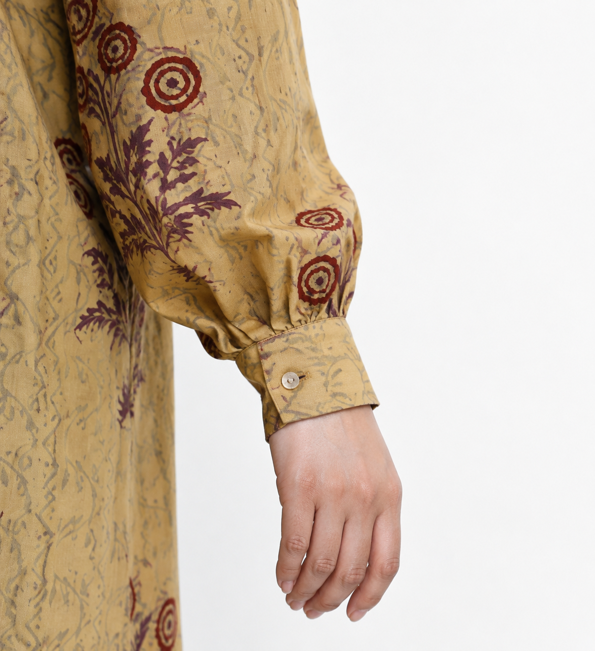 Hand-Block Printed Tree of Life Kaftan Shirt Dress