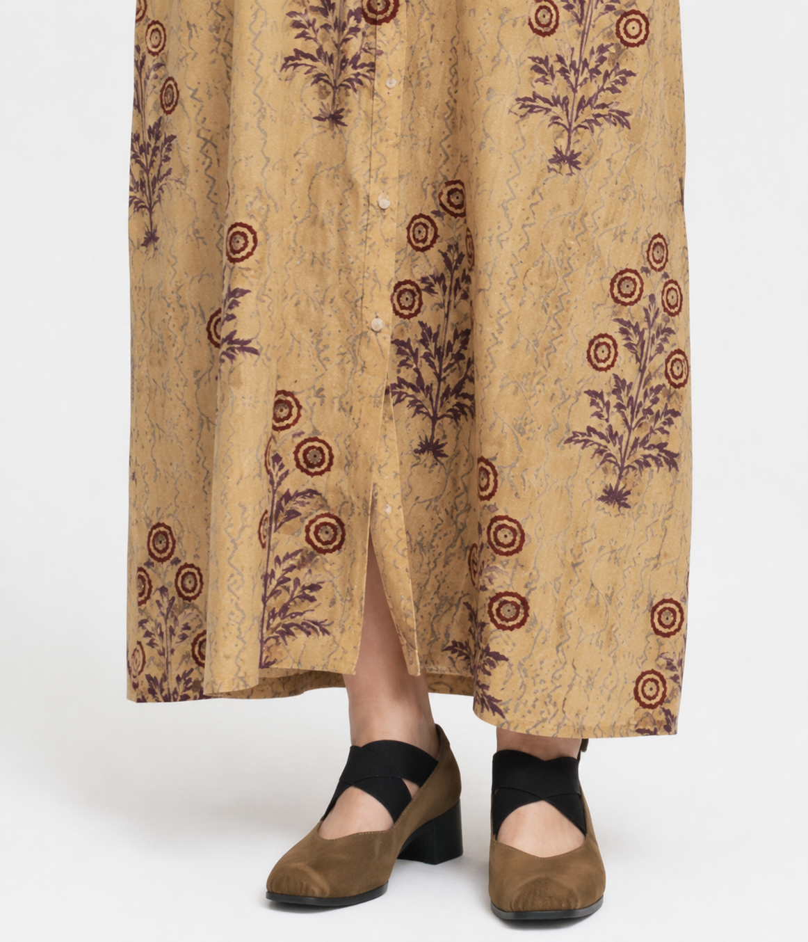 Hand-Block Printed Tree of Life Kaftan Shirt Dress