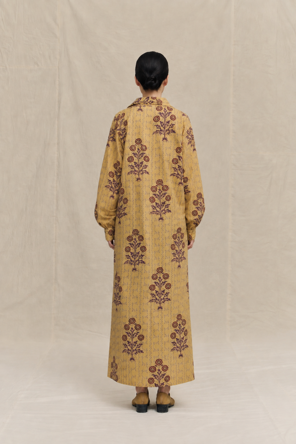 Hand-Block Printed Tree of Life Kaftan Shirt Dress
