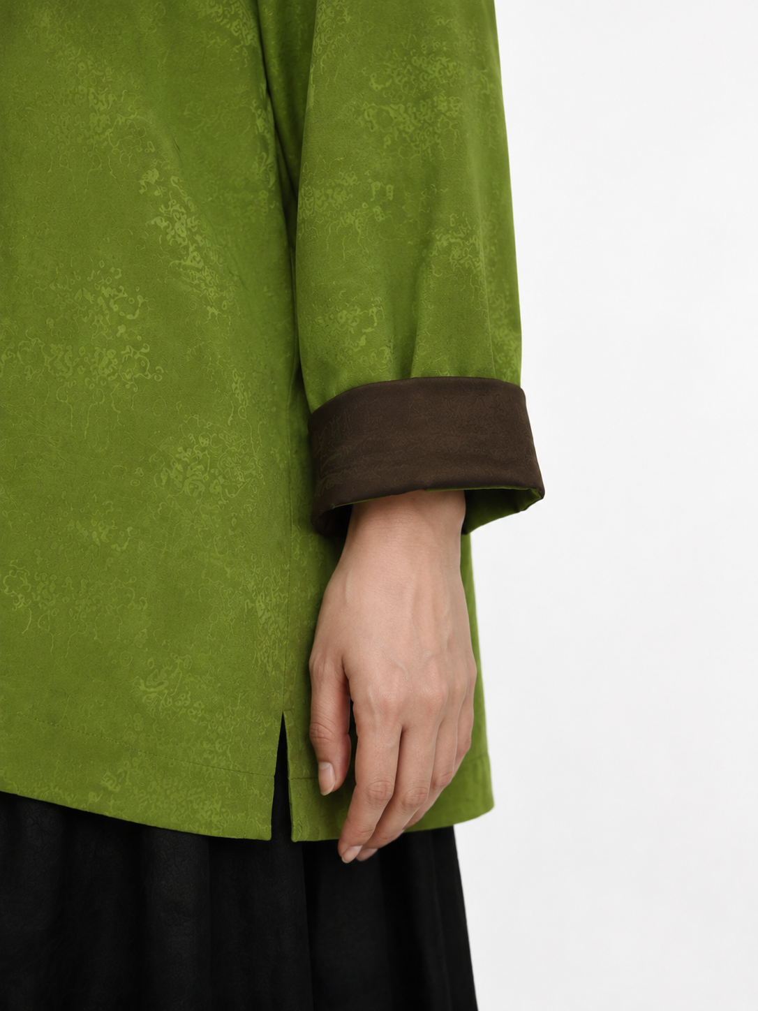 Jade Green & Chestnut Cuff Xiangyun Silk Blouse