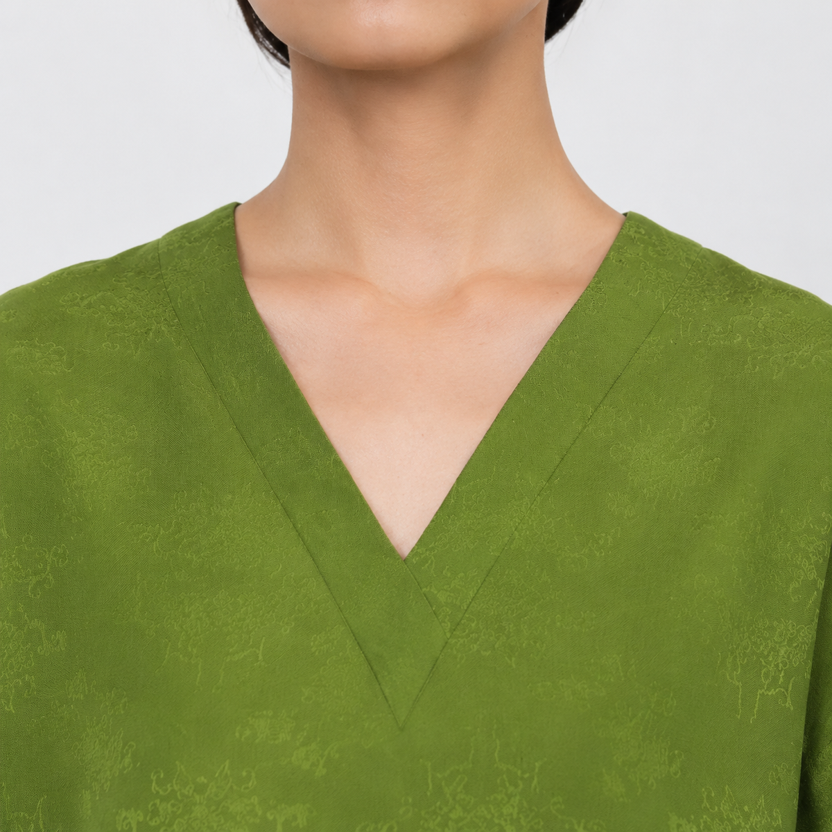 Jade Green & Chestnut Cuff Xiangyun Silk Blouse