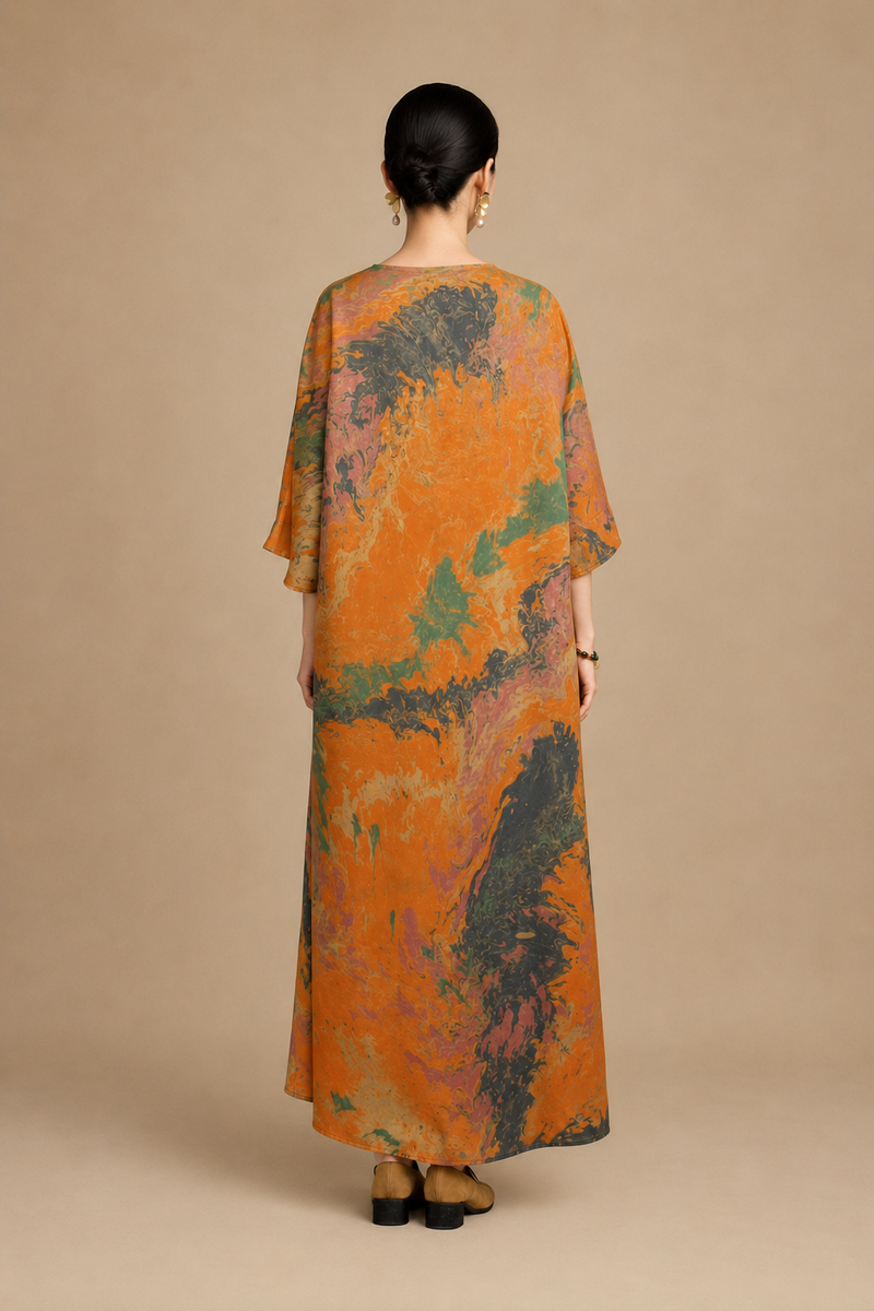 Marbled Amber Xiangyun Silk Maxi Dress