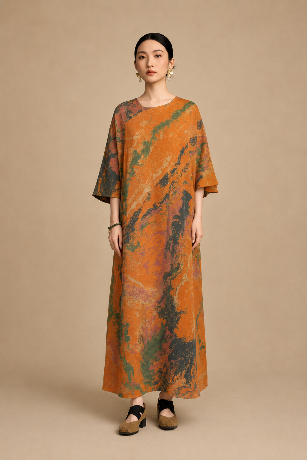 Marbled Amber Xiangyun Silk Maxi Dress