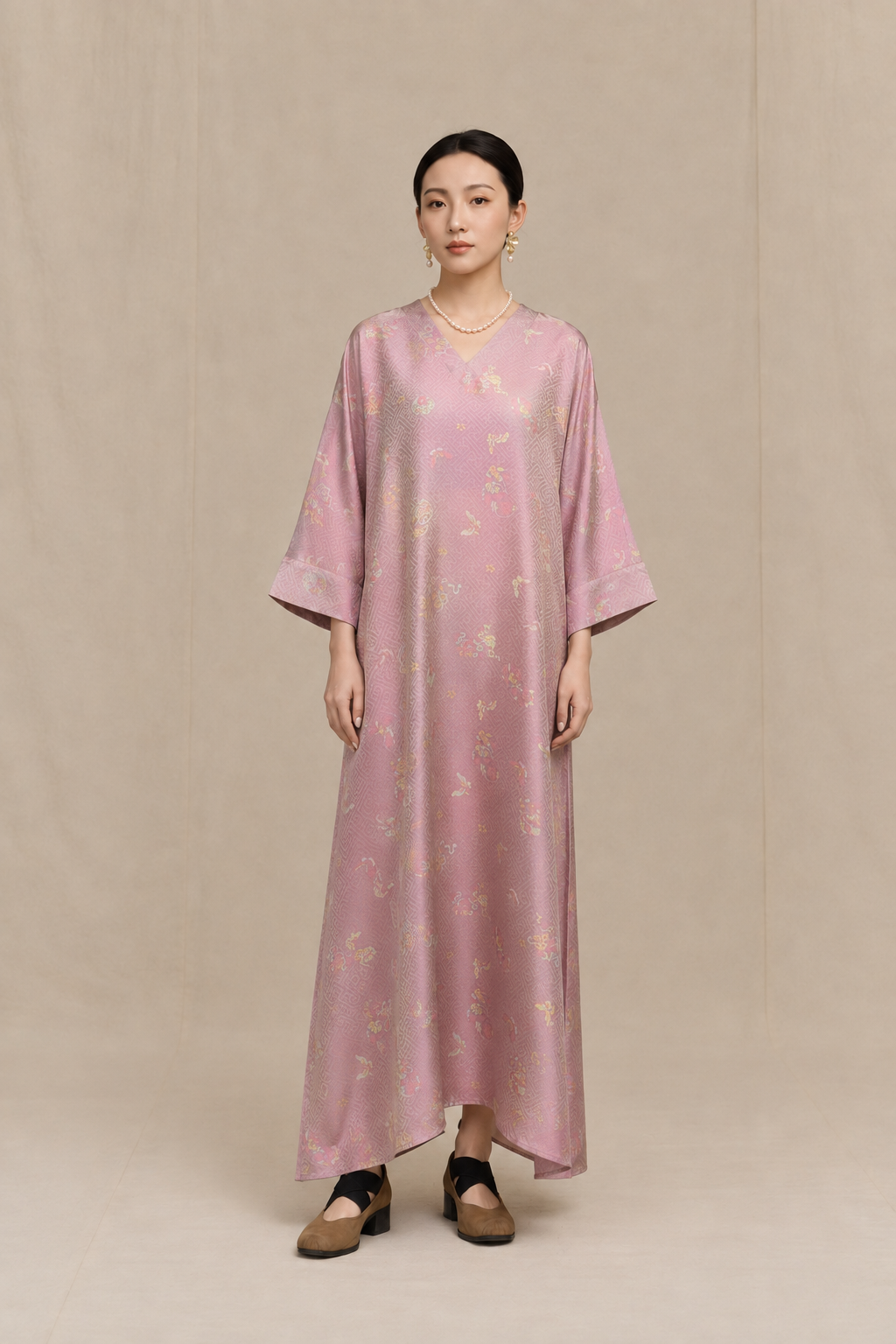 Misty Lotus Pink Luminous Xiangyun Silk Dress