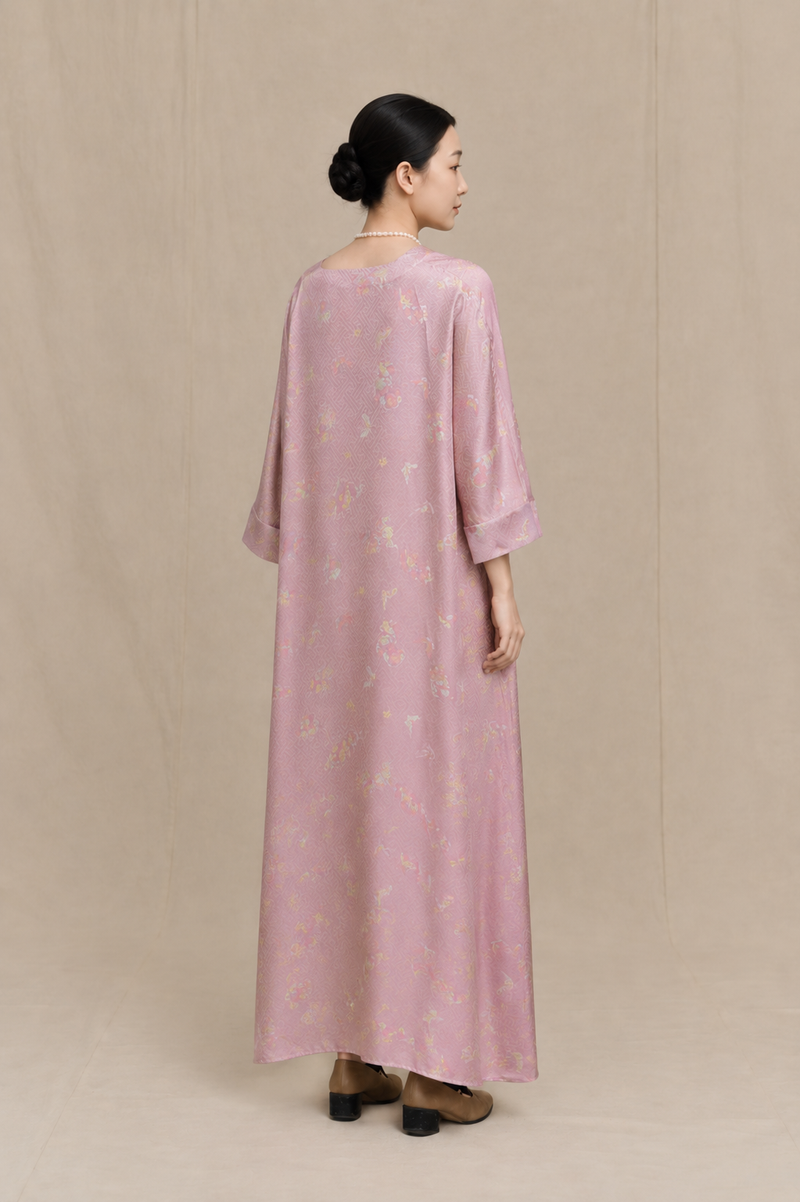 Misty Lotus Pink Luminous Xiangyun Silk Dress