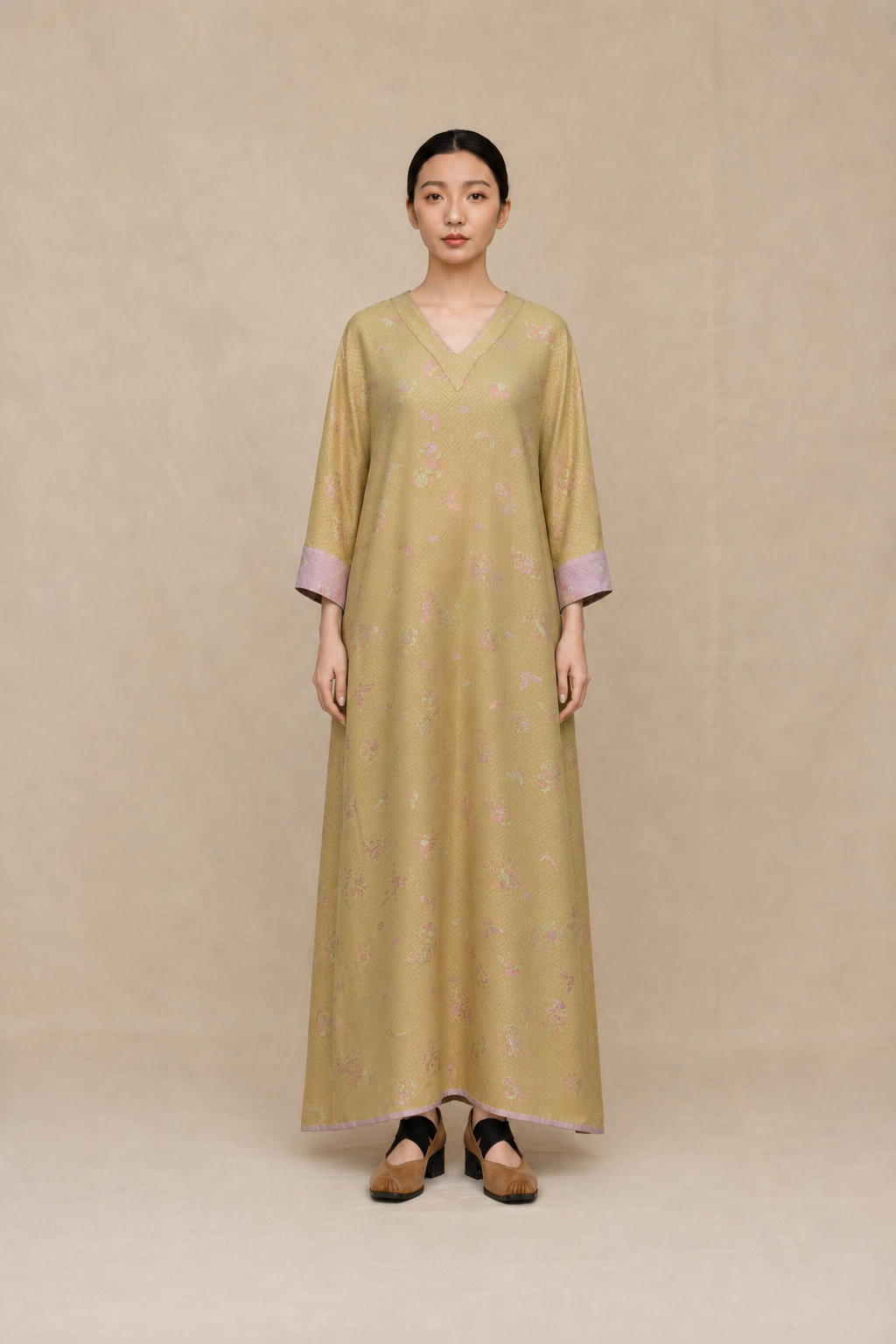 Autumn Gold Violet-Mist V-Neck Dress