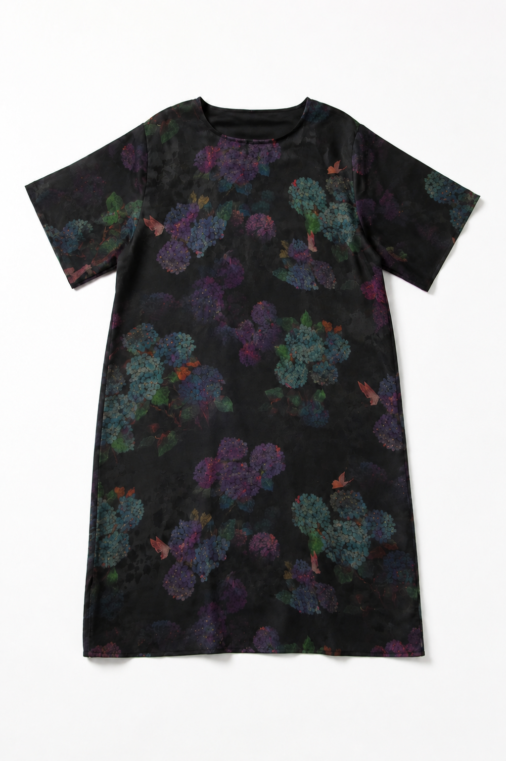 Hydrangea Xiangyun Silk Midi Dress in Charcoal Ink