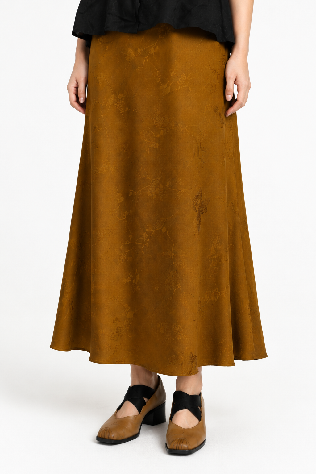 Amber Ochre Floral Xiangyun Silk Skirt