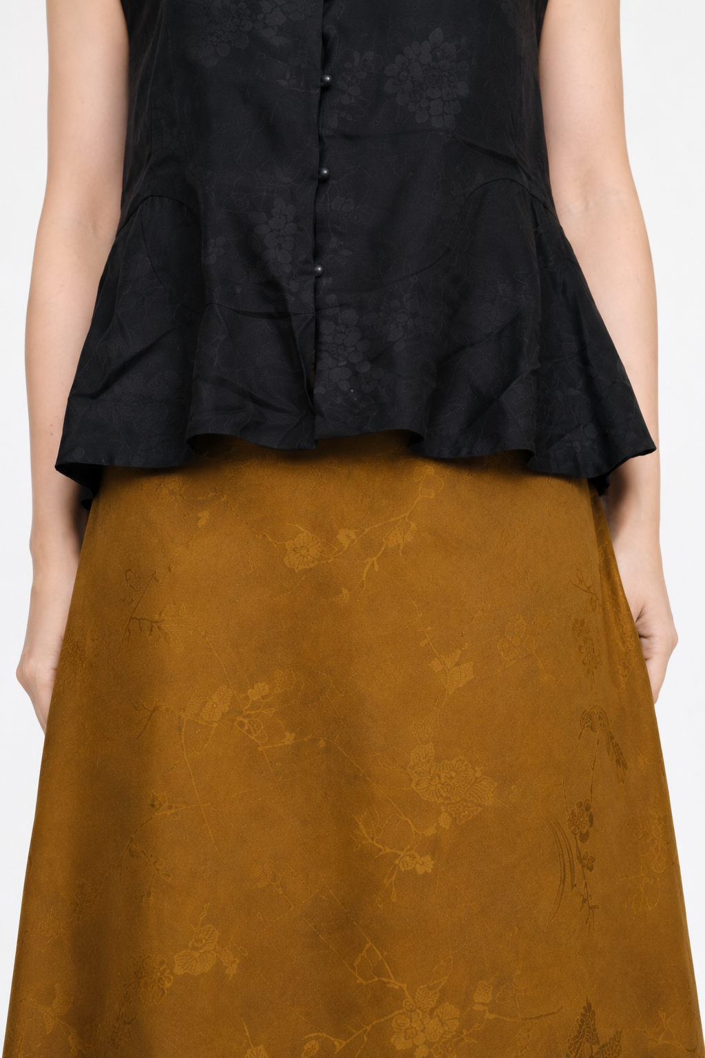 Amber Ochre Floral Xiangyun Silk Skirt