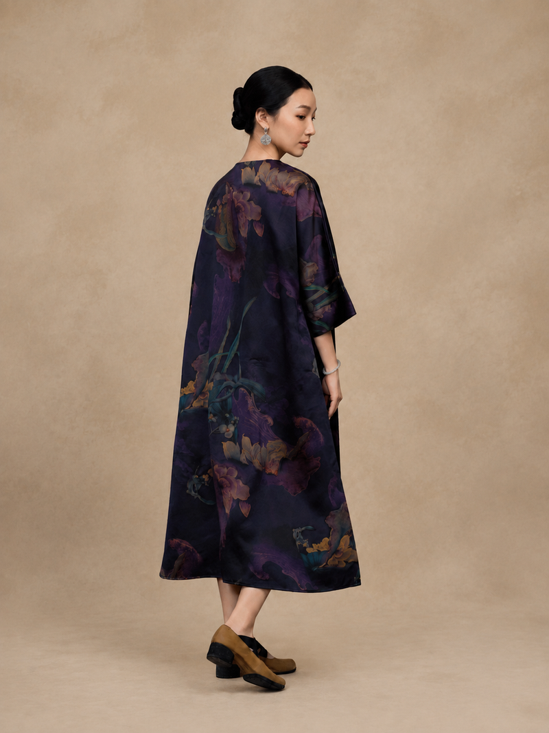 Plum Slate Printed Xiangyun Silk Tunic Dress