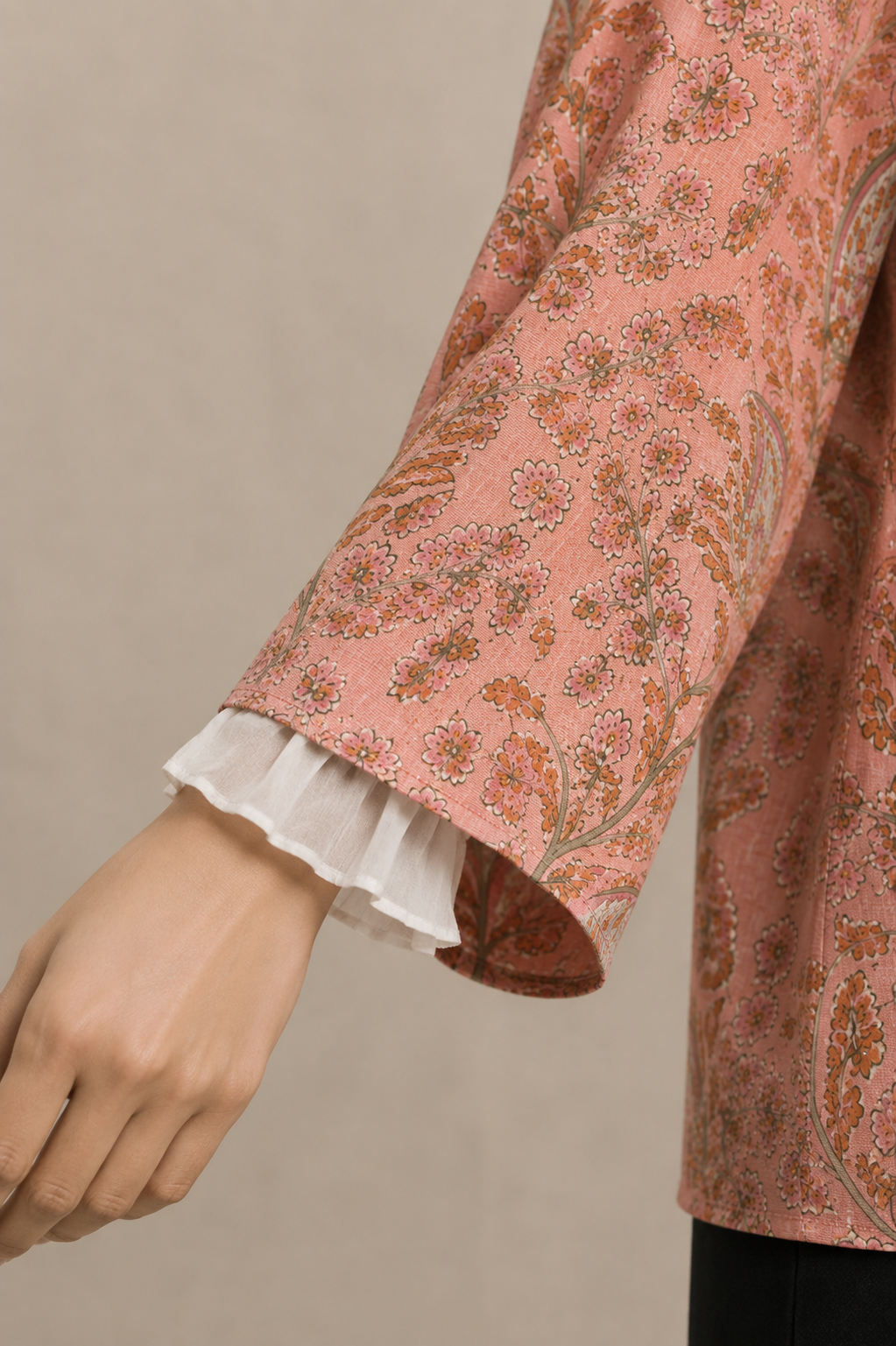 Block-Printed Paisley Silk Tunic in Peach
