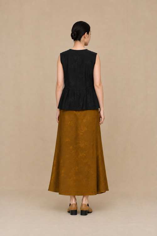 Amber Ochre Floral Xiangyun Silk Skirt