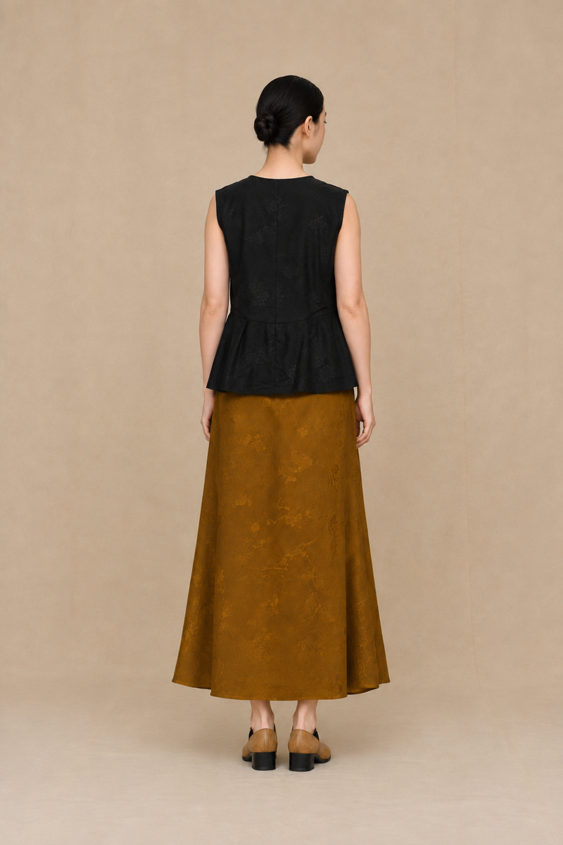 Amber Ochre Floral Xiangyun Silk Skirt