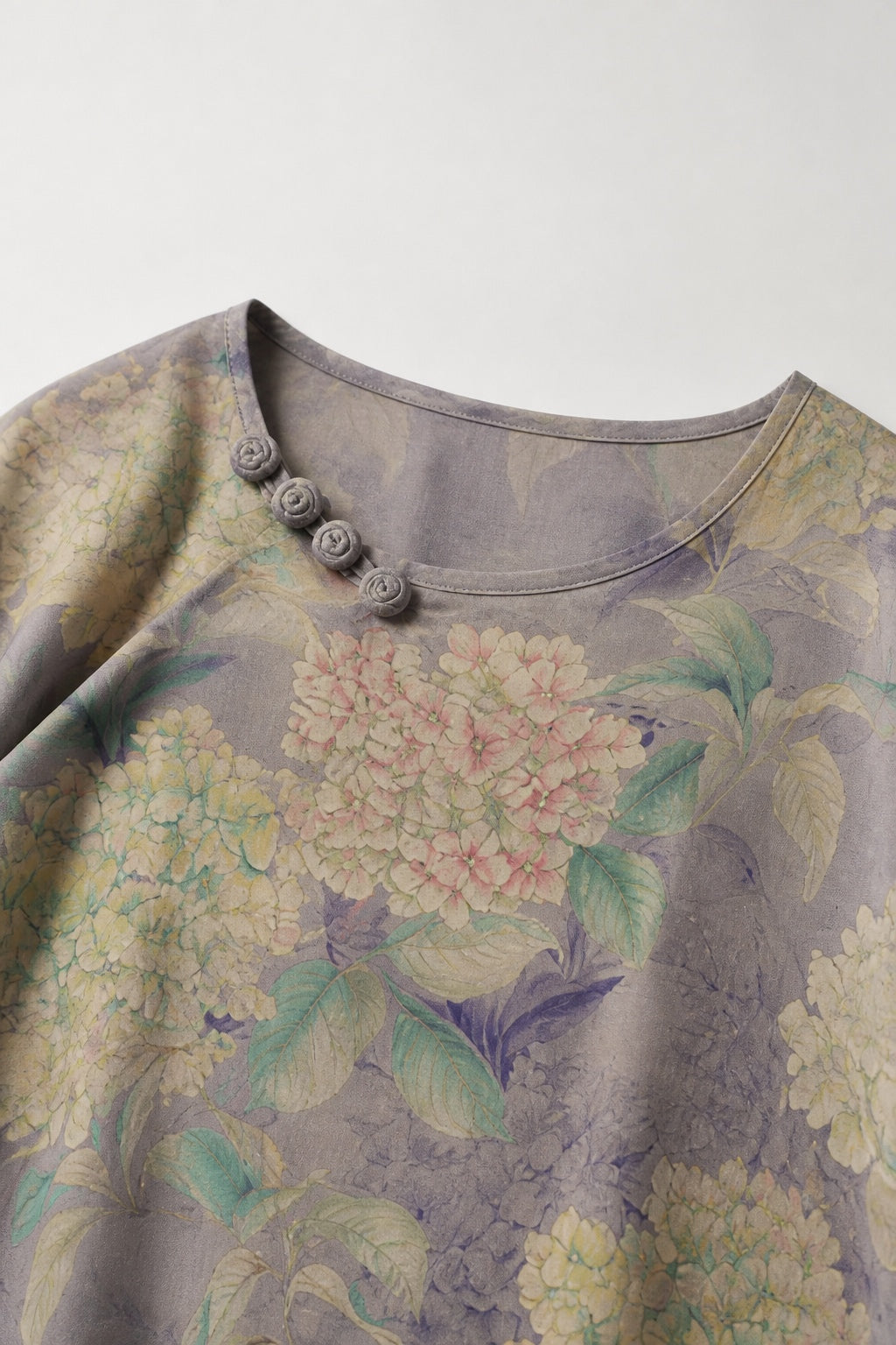 Muted Lavender Hydrangea Botanical Xiangyun Silk Dress